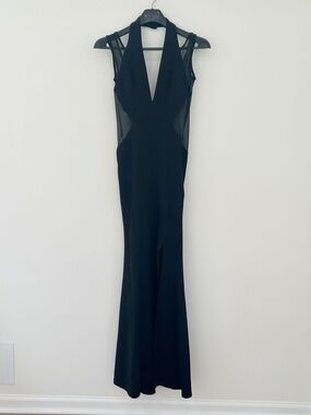 TFNC Black Maxi Evening Dress with Mesh Panels Size 4